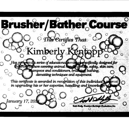 Kimberly Kentopp Certification